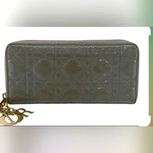 Lady Dior Cannage Quilted Zip Around Wallet, Patent Leather, COA
